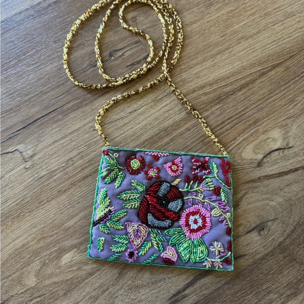 Valerie Stevens Multicolor Floral Beaded Crossbody Boho Bag